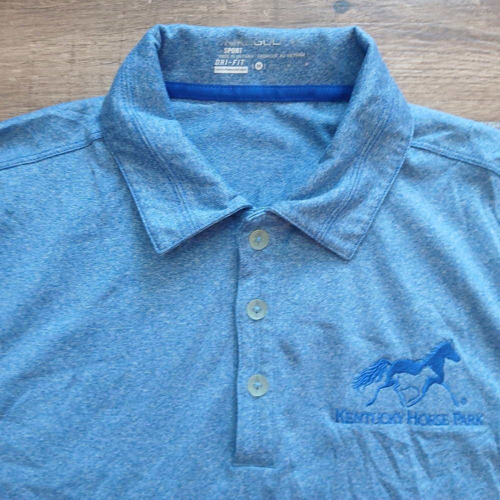 Nike Polo Mens Medium Blue Golf Dri FIT Kentucky‎ Horse Park Performance Flex